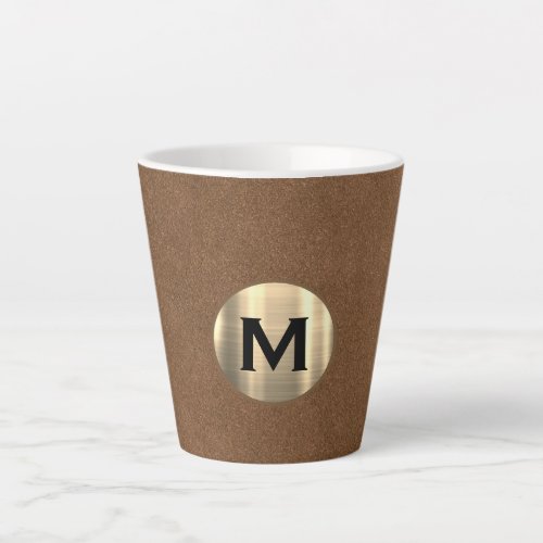 Simple Brown Suede Gold Monogram Latte Mug