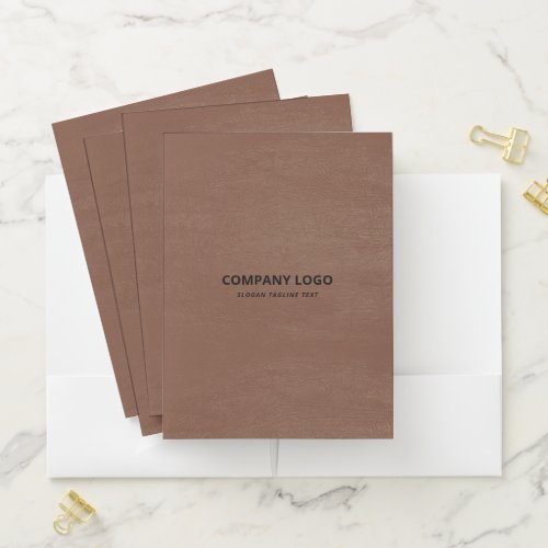  Simple Brown Vintage Leather Black Custom Text Pocket Folder
