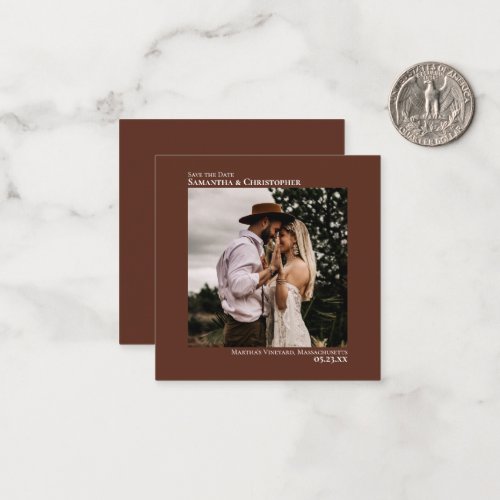 Simple Brown Wedding Save the Date Photo Mini Note Card