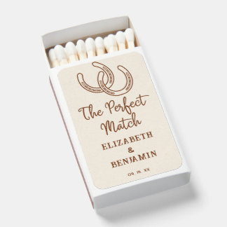Simple Brown Western Horseshoe Barn Wedding Matchboxes