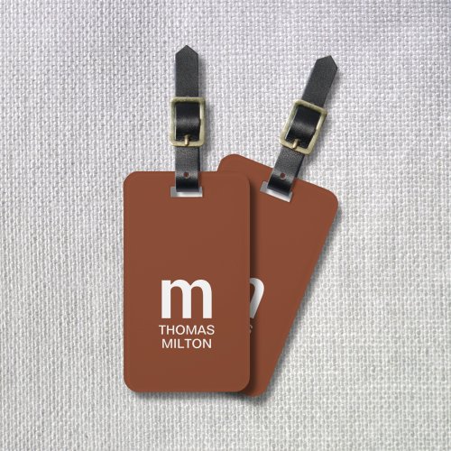 Simple Brown White Bold Monogram Luggage Tag