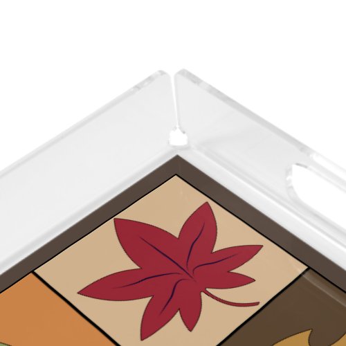 Simple Brown Yellow and Red Fall Leaves on Square Acrylic Tray