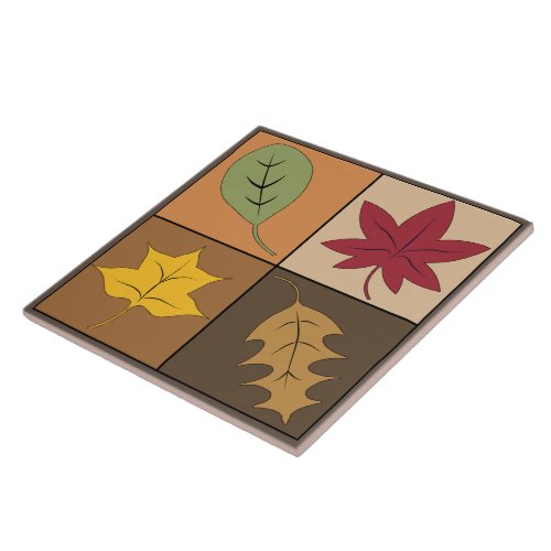 Simple Brown Yellow and Red Fall Leaves on Square Ceramic Tile