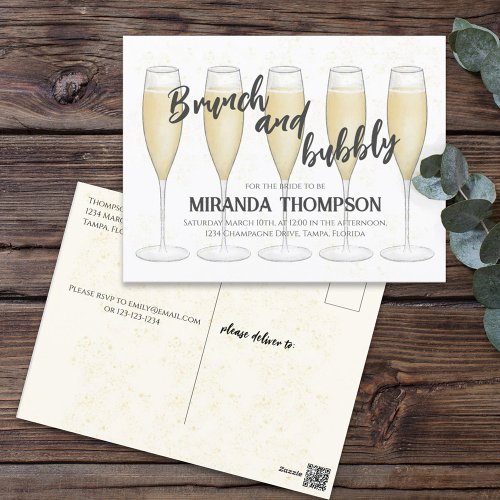 Simple Brunch and Bubbly Champagne Bridal Shower Postcard