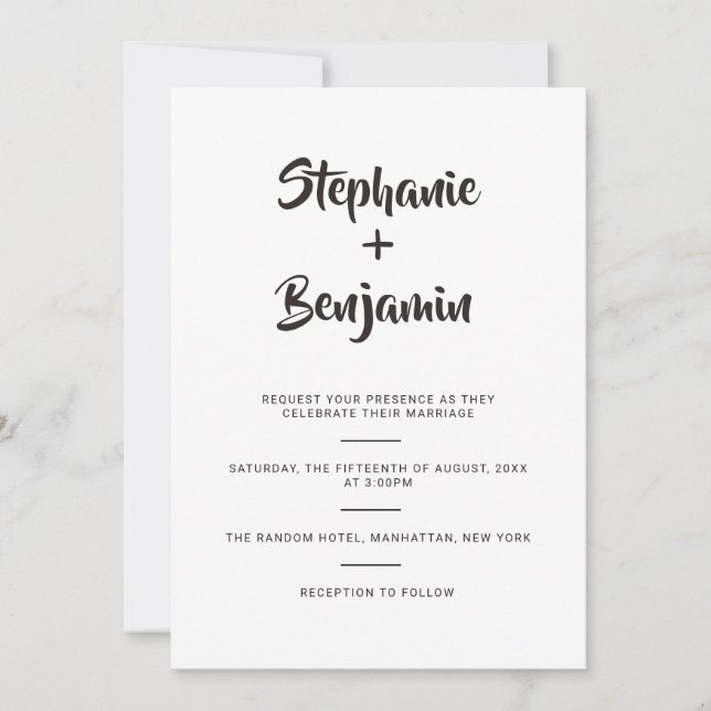 Simple Brush Calligraphy Wedding Invitation (Front)