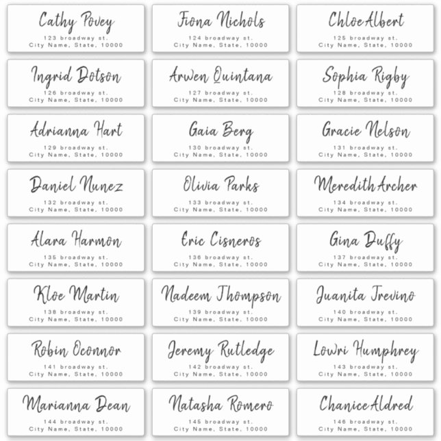 Simple brush script wedding guest address label (Front)