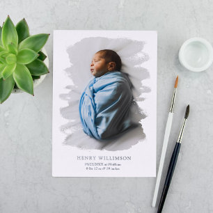 Simple Brush Stroke Photo Birth Announcement