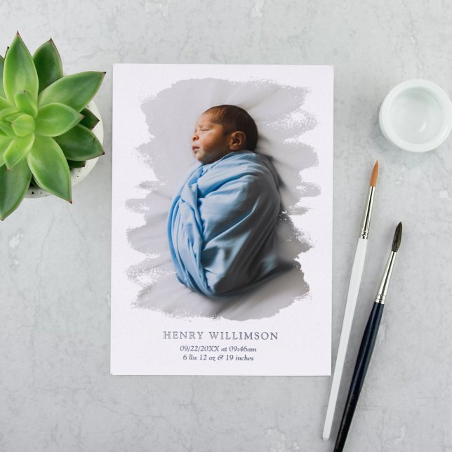 Simple Brush Stroke Photo Birth Announcement (Creator Uploaded)