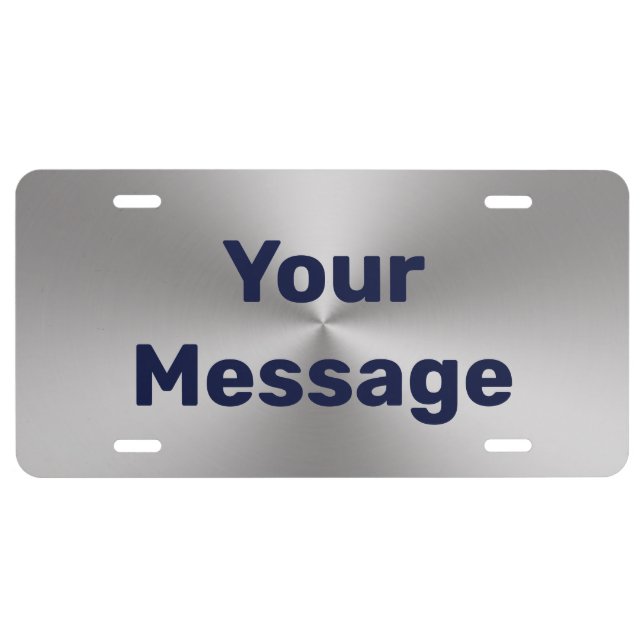 Simple Brushed Metal Look Dark Blue Text Template License Plate (Front)