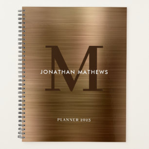 Simple Brushed Metallic Gold Classic Monogram Planner