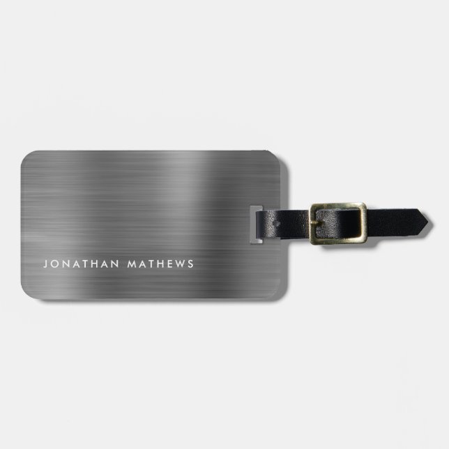 Simple Brushed Metallic Silver Gray Luggage Tag (Front Horizontal)