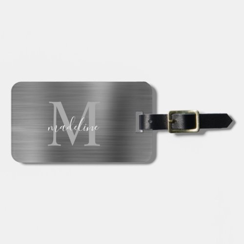 Simple Brushed Metallic Silver Gray Luggage Tag