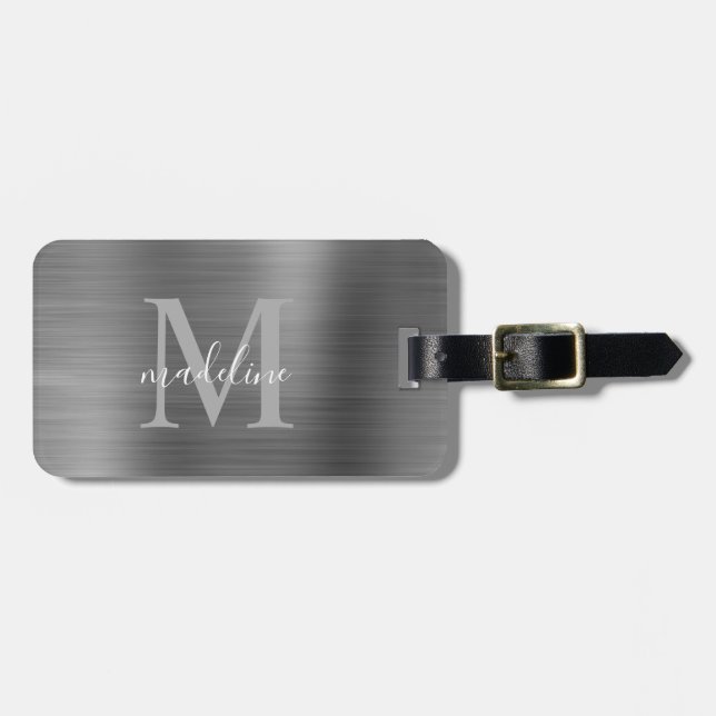Simple Brushed Metallic Silver Gray Luggage Tag (Front Horizontal)