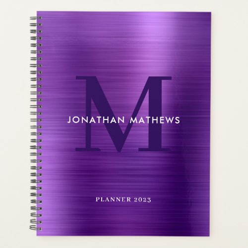 Simple Brushed Metallic Violet Classic Monogram Planner