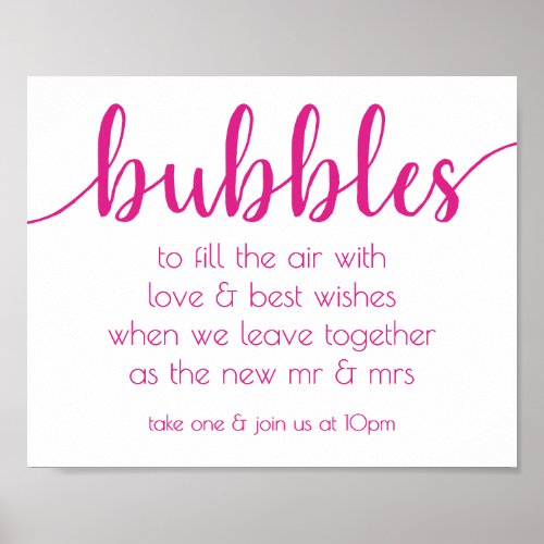 Simple Bubbles  Hot Pink Party Event Station Poster