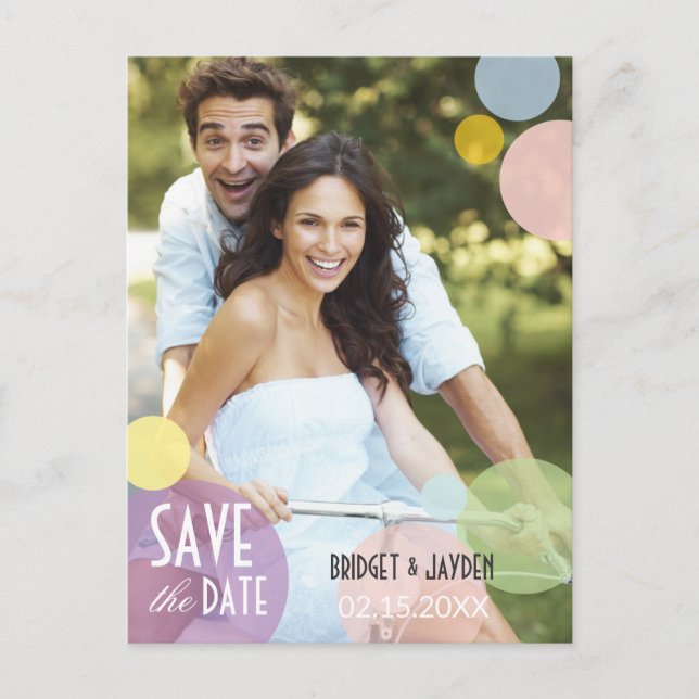 Simple Bubbles Photo Wedding Save the Date Announcement Postcard (Front)