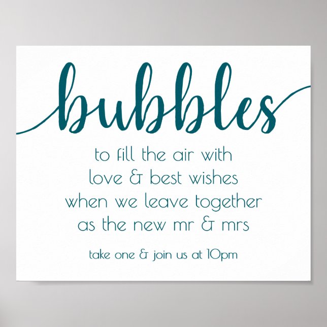 Simple Bubbles | Teal Aqua Party Event Station Poster (Front)