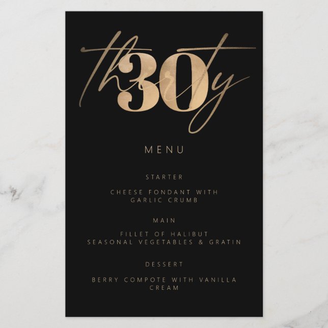 Simple Budget Black Gold 30th Birthday Party (Front)