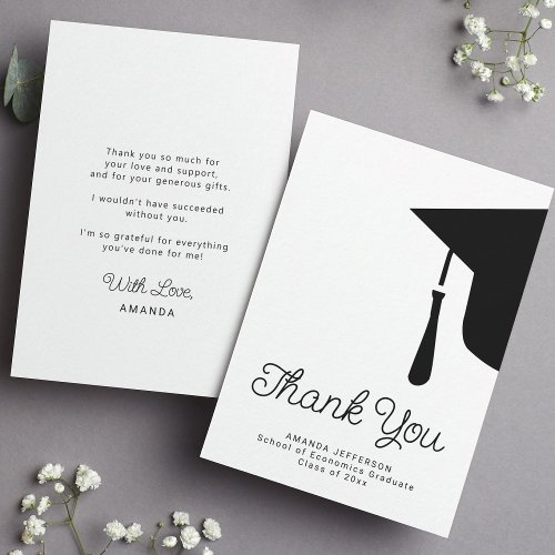 Simple budget graduation personalized thank you note card