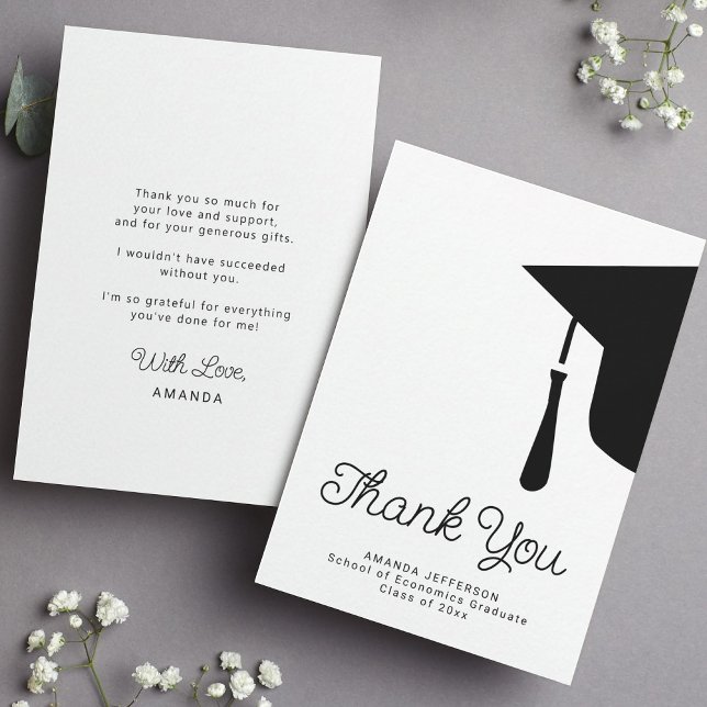 Simple budget graduation personalized thank you note card (This is a MINI CARD. bigger sizes available)