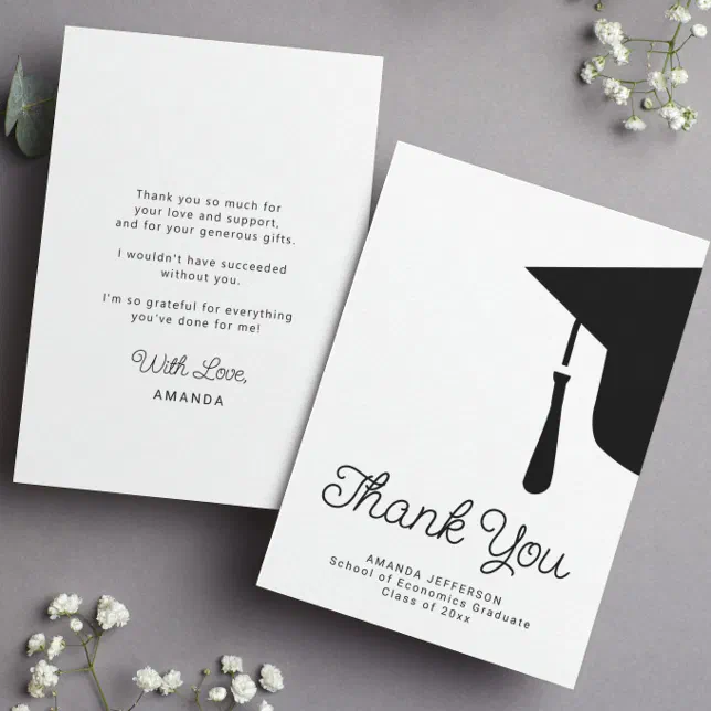 Simple budget graduation personalized thank you note card | Zazzle