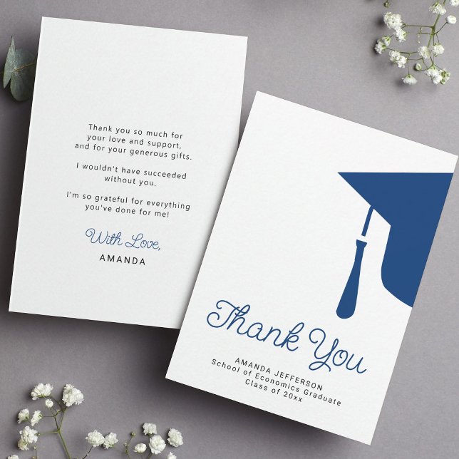 Simple budget graduation personalized thank you note card (This is a MINI SIZE card. Available in bigger sizes)