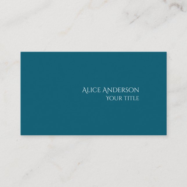 Simple Budget Solid Color Modern Elegant Teal  Business Card (Front)