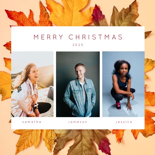 Simple Budget Three Photo Merry Christmas Holiday Card
