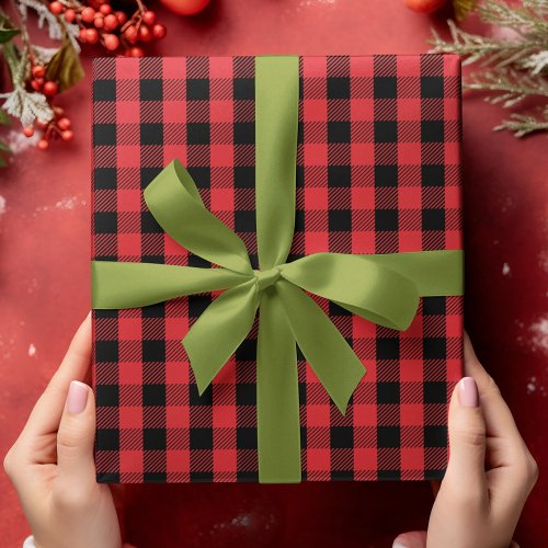 Simple Buffalo Check Pattern Red Black Plaid  Wrapping Paper