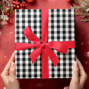 Simple Buffalo Check Pattern White Black Plaid Wrapping Paper