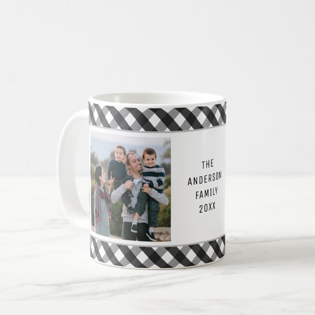 Simple Buffalo Check Photo Collage Family Coffee Mug (Front Left)