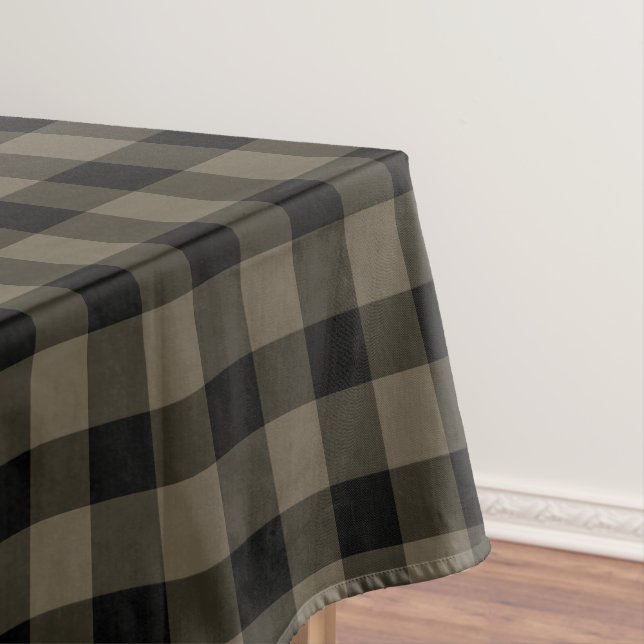 Simple Buffalo Plaid Black & Taupe Pattern Rustic Tablecloth (In Situ)