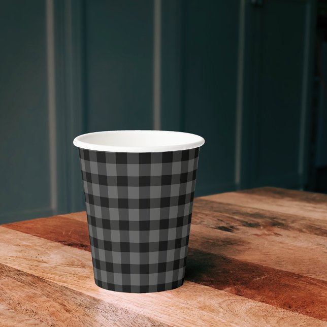 Simple Buffalo Plaid Grey & Black Pattern Rustic Paper Cups (Creator Uploaded)