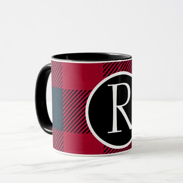 SImple buffalo plaid monogram Mug (Front Left)