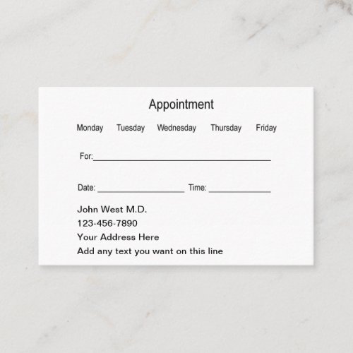 Simple Bulk Doctor Appointment Business Cards