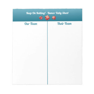 Simple Bunco Dice Table Tally Notepad