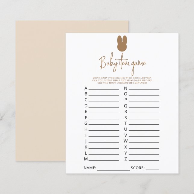 Simple bunny Baby Item Game. Baby Shower Game (Front/Back)