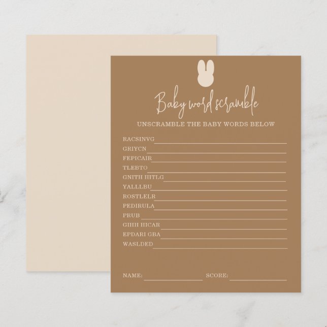 Simple bunny Baby Word Scramble | Baby Shower Game (Front/Back)