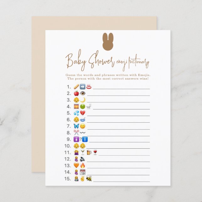 Simple bunny Emoji picture game baby shower (Front/Back)