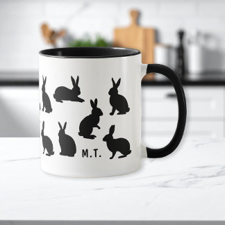 Simple Bunny Pattern In Black With Custom Monogram Mug