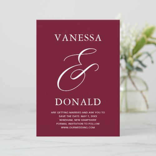 Simple Burgundy Ampersand Minimal Modern Wedding Save The Date