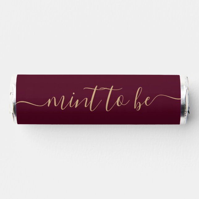 Simple Burgundy and Gold "Mint to Be" Favor Label (Front)