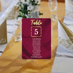 Simple Burgundy and Gold Table Number Seating List