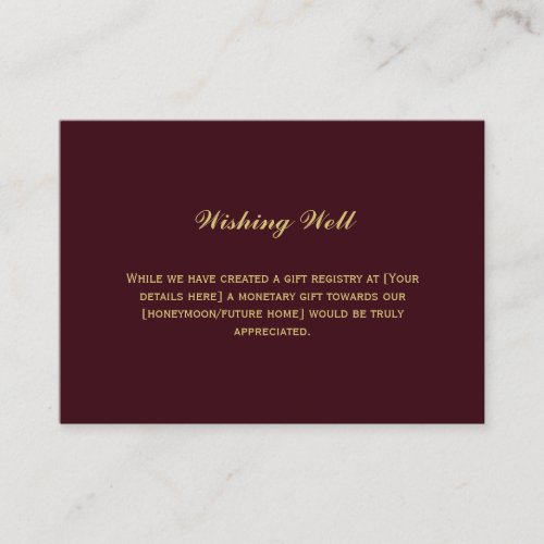 Simple Burgundy and Gold Wedding Wishing Well Enclosure Card