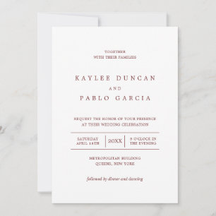 Simple Burgundy and White Minimalist Wedding Invitation