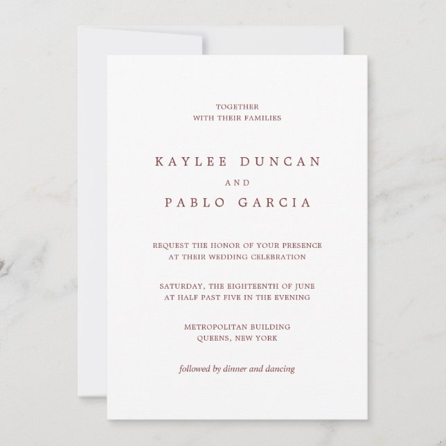Simple Burgundy and White Minimalist Wedding Invitation (Front)