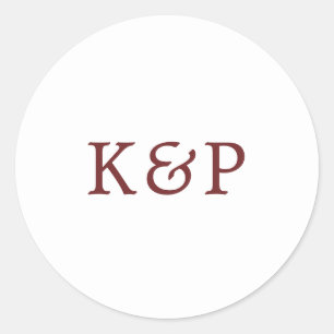 Simple Burgundy and White Monogram Wedding Classic Round Sticker