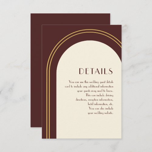 Simple Burgundy Arch Wedding Guest Detail Enclosure Card