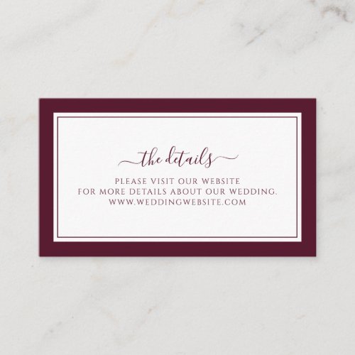 Simple Burgundy Border Script Wedding Website Enclosure Card