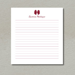 Simple Burgundy Bow Handwritten Custom Name Lined  Notepad